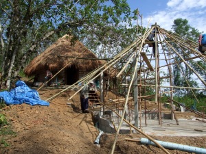 Building the frame for the thatch.